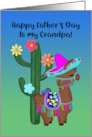 Happy Father’s Day to My Grandpa Cute Llama with Hat and Cactus card