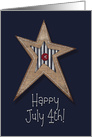 Happy July 4th! Prim Style Star with Stitching Faux Burlap card