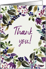 Thank You Kindness Purple Magenta Watercolor Flowers Loose Painted Tex card