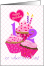 12 Year Old Girl Birthday on Valentine’s Day Pink Frosted Cupcakes card