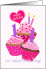 11 Year Old Girl Birthday on Valentine’s Day Pink Frosted Cupcakes card