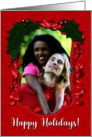 Christmas Holly Photo Frame You Customize Happy Holidays Felt Look card