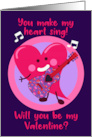 Whimsical Singing Heart Will You Be My Valentine card
