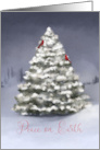 Peace on Earth Snowy Night Pine Tree Two Cardinals card