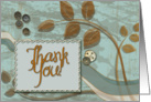 Thank You! Antique Buttons and Botanicals, Aqua and Brown card