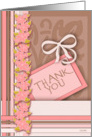 Thank You Greeting Card, Pink Floral Border, Pocket Card