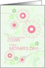 Happy Mother’s Day To Cousin, Pink Flowers & Green Swirls card