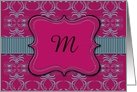 Monogram on Burgundy Bracket, Any Occasion Note Card, You Customize card