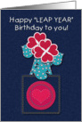 Happy Leap Year Birthday to you! Denim and Heart Flowers, Heart Circle card