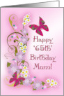 Happy 65th Birthday Mum Pink Butterflies card