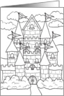 Castle Coloring Book, Digi Stamp, Line Drawing, Coloring Craft card