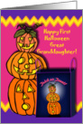 First Halloween For Great Granddaughter, Funny Pumpkins Stack card