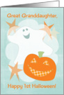 Great Granddaughter First Halloween, Whimsical Ghost, Pumpkin & Stars card