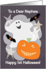 Nephew Happy First Halloween Cute Ghost Bats card