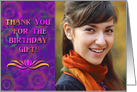 Birthday Gift Thank You Photo Card, Tie Dyed Circles, Groovy Purple card