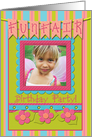 Birthday Party Invitation, Funfair Photo Card, Peridot & Pink Stripes card