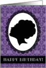 Happy Birthday! Cameo, Woman Silhouette, Lavender Damask card
