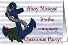 Ahoy Mateys! Company Christmas Party Invitation, Anchor, Holly Leaves card