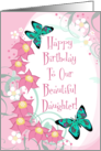 Happy Birthday Beautiful Daughter! Butterflies Pink Floral Swirls Oval card