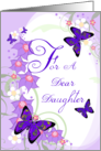 For A Dear Daughter, Birthday, Purple Butterflies Floral Swirls Oval card