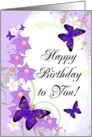 Happy Birthday To You! Pretty Purple Butterflies, Floral Swirls card