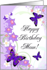 Happy Birthday Mom! Purple Butterflies and Whimsical Flowers card
