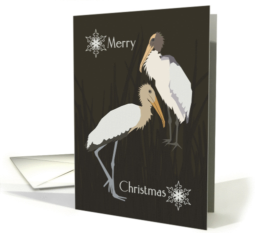 Wood Storks, Merry Christmas, Brown and Gray, Snowflakes card