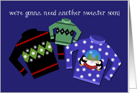 Ugly Christmas Sweaters Baby Announcement, Expecting, Tacky Sweaters card