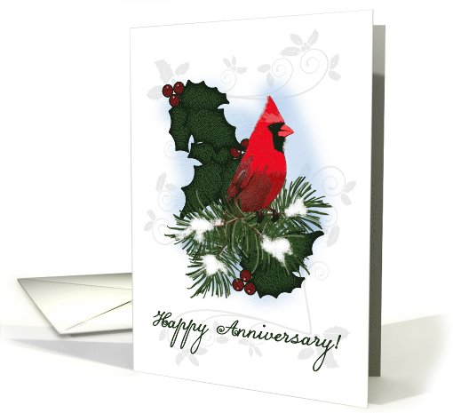 Winter Anniversary, Cardinal, Pine, Holly Leaves Swirls,... (1005013)