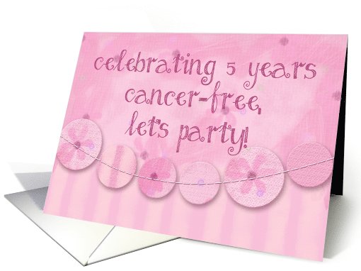 5 Year Cancer-Free Party Invitation, Pink Fabric Look... (1013077)