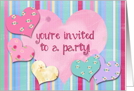 Party Invitation, 5 Years Cancer-Free Party, Floral Hearts and Stripes card