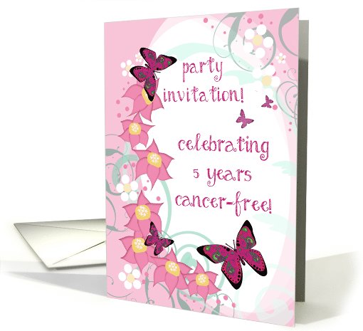 5 Years Cancer-Free Party Invitation, Pink Butterflies,... (1013943)
