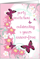 5 Years Cancer-Free Party Invitation, Pink Butterflies, Floral Swirls card