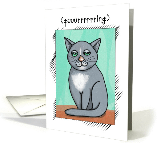 Purring Gray Cat, Get Well Soon Card, Cute Cartoon card (1019697)