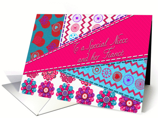 Niece and Fiance Valentine's Day, Fabric Look Crazy Quilt card