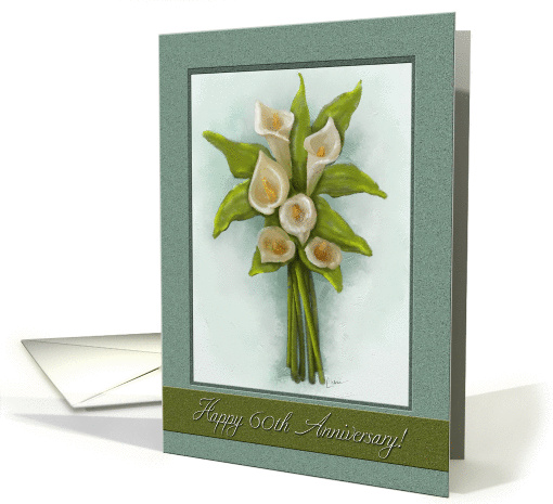 60th Wedding Anniversary, Calla Lily Flowers Bouquet, Matted Look card