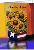 Thinking of You Sunflowers in Patriotic Vase card