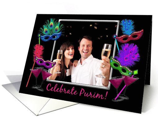 Celebrate Purim! Masks and Wine, Photo Card, You Customize card