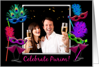 Celebrate Purim! Masks and Wine, Photo Card, You Customize card