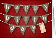Happy Birthday! Burlap Bunting, Lace and Brocade Letters card