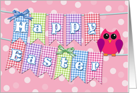 Easter Bunting Pink Owl, Happy Easter, Pink Polka Dots, Ribbons card