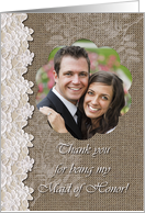 Photo Card, Maid of Honor, Lace & Burlap, Wedding Attendant Thank You card
