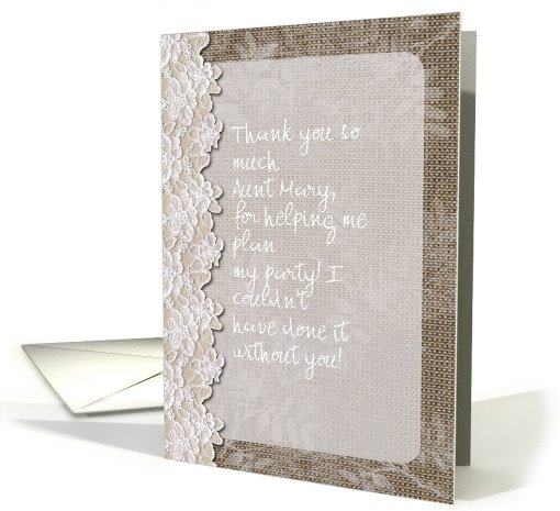 Thank You, You Customize Front Text, Lace and Burlap card (1058747)