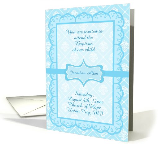 Baptism For Boy Invitation, Powder Blue Eyelet Lace, You... (1059487)