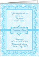 Baptism For Boy Invitation, Powder Blue Eyelet Lace, You Customize card