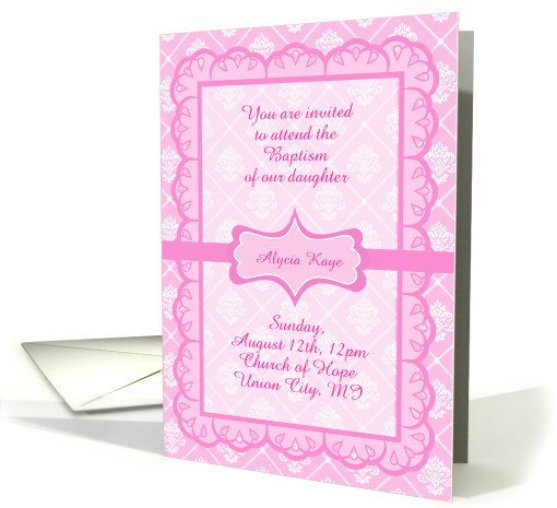 Baptism For Girl Invitation, Pink Eyelet Lace, You Customize card