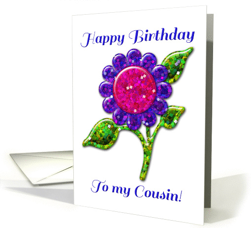 Happy Birthday Cousin! Glossy Glitter Look Purple Flower,... (1084526)
