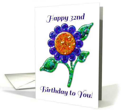 Happy 32nd Birthday! Glossy Glitter Look Purple Flower,... (1086590)