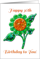 Happy 36th Birthday! Glossy Glitter Look Green Flower, Floral Art card