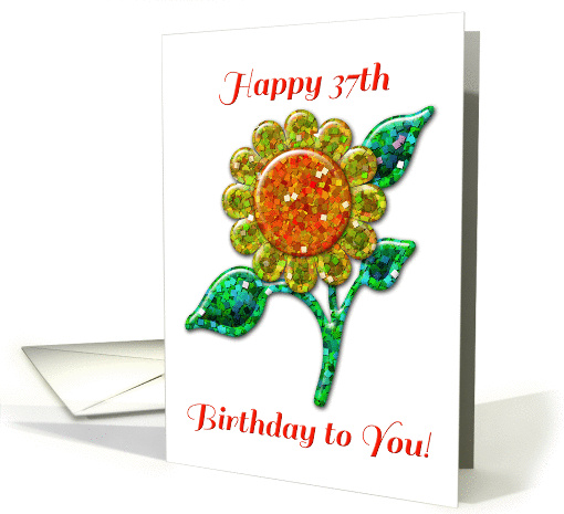 Happy 37th Birthday! Glossy Glitter Look Yellow Flower,... (1086600)